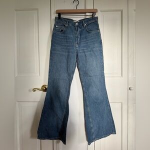 Medium Wash High Rise Flare Jeans Free People